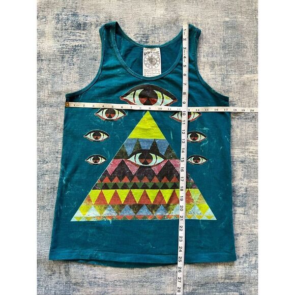 No Time Teal Tie Dye All Seeing Eye Pyramid Tank Top Women's Medium - Picture 5 of 5